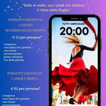 Offerta soggiorno in Puglia con cena tipica, musica e piscina sotto le stelle.